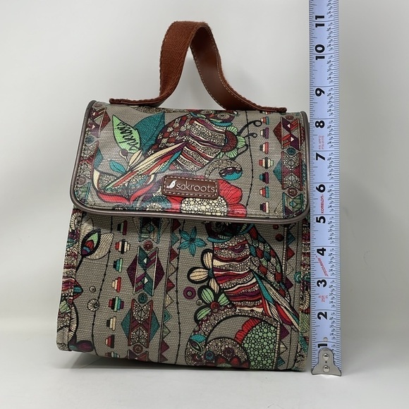 Sakroots Lunchbox Women's Brown Red Owl Print Insulated Hook & Loop Closure - Picture 8 of 14